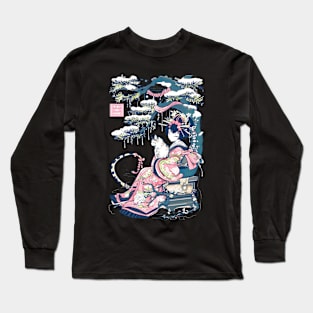 Japanese Girl With Dragon and Cats T-Shirt 03 Long Sleeve T-Shirt